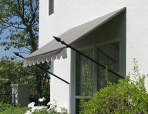 Grey awning fabric with spearhead awning