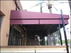 Maroon custom made patio awning in Van Nuys